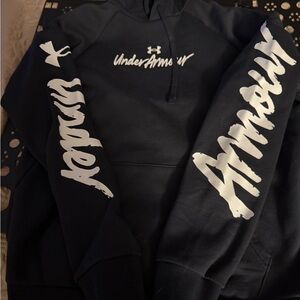 Under Armour Men’s Black Pullover Hoodie Large Graphic Logo Sleeves